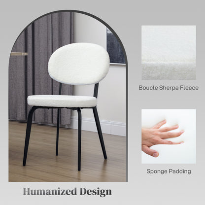 Set of 4 Sherpa Dining Chairs Boucle Kitchen Chairs with Back White