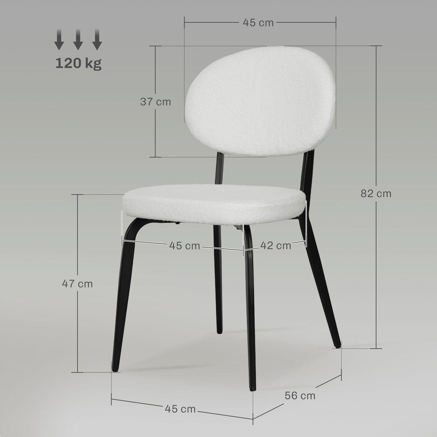 Set of 4 Sherpa Dining Chairs Boucle Kitchen Chairs with Back White