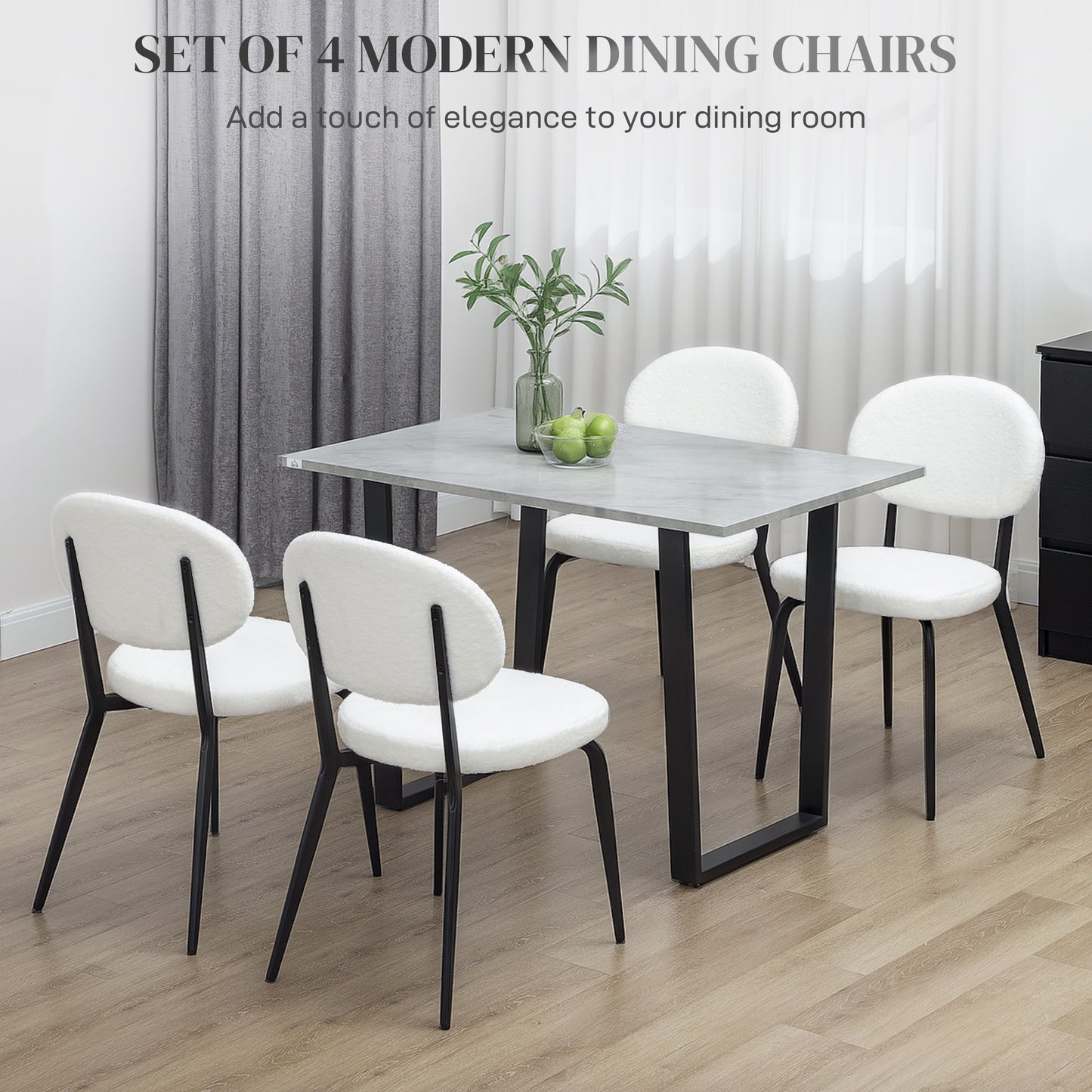 Set of 4 Sherpa Dining Chairs Boucle Kitchen Chairs with Back White