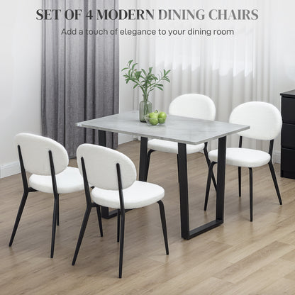 Set of 4 Sherpa Dining Chairs Boucle Kitchen Chairs with Back White