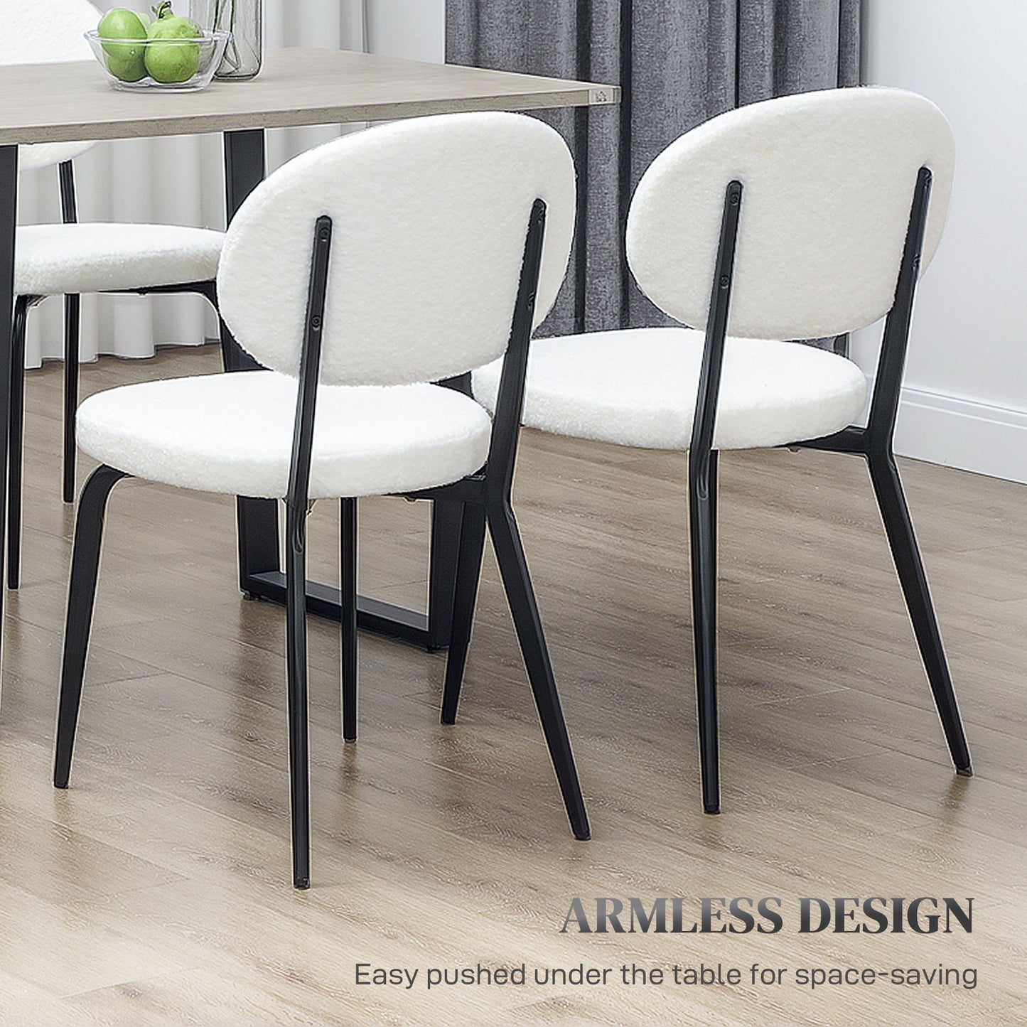 Set of 4 Sherpa Dining Chairs Boucle Kitchen Chairs with Back White