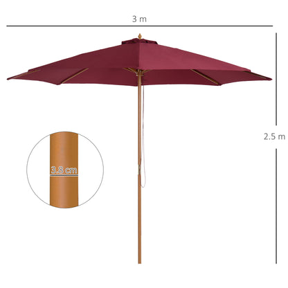 3(m) Wooden Garden Parasol Sun Shade Outdoor Umbrella Canopy Wine Red