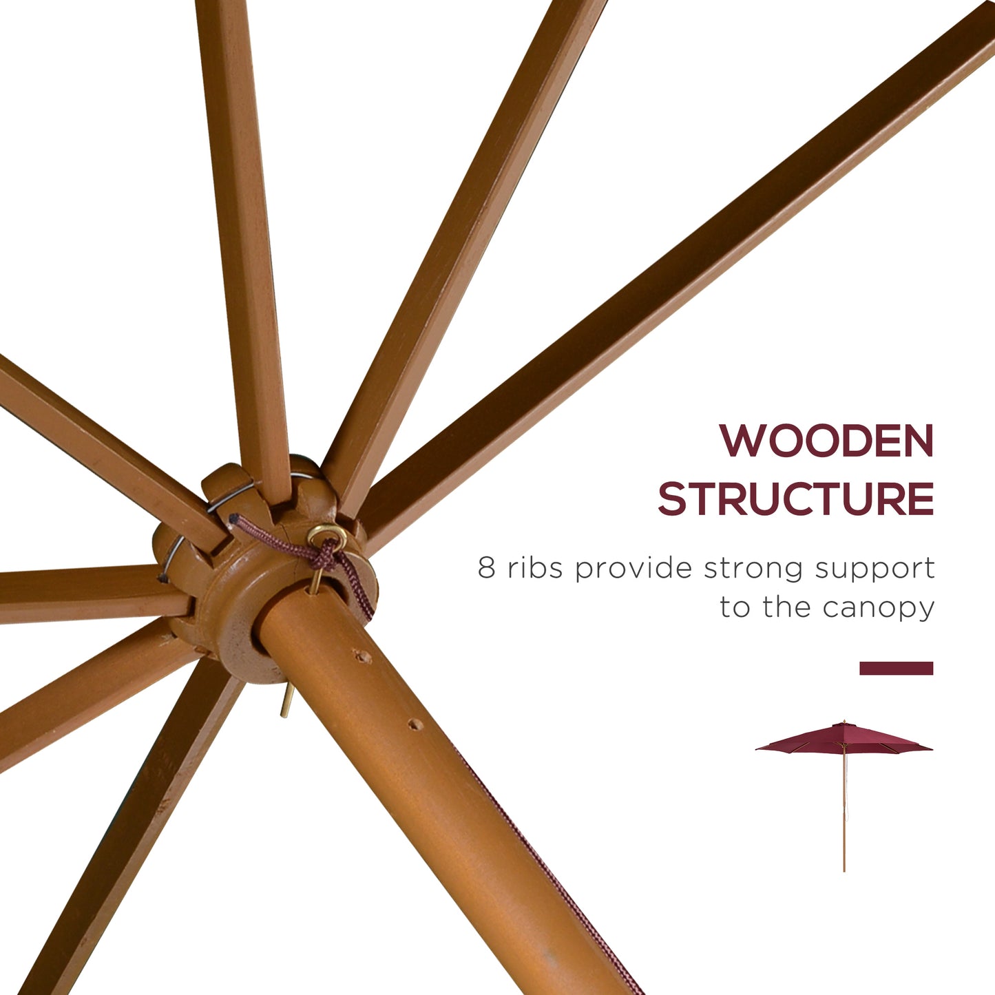 3(m) Wooden Garden Parasol Sun Shade Outdoor Umbrella Canopy Wine Red