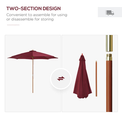 3(m) Wooden Garden Parasol Sun Shade Outdoor Umbrella Canopy Wine Red