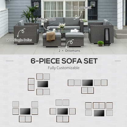 6pc Garden Furniture Set Rattan Sofa Outdoor Wicker Table Ottoman Stool