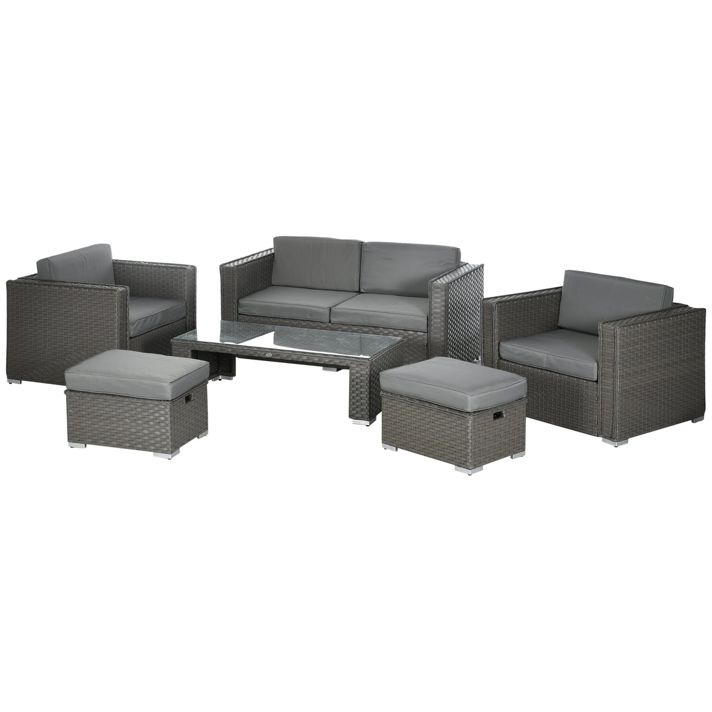 6pc Garden Furniture Set Rattan Sofa Outdoor Wicker Table Ottoman Stool