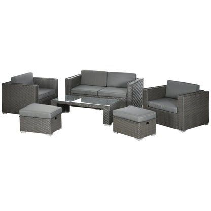 6pc Garden Furniture Set Rattan Sofa Outdoor Wicker Table Ottoman Stool