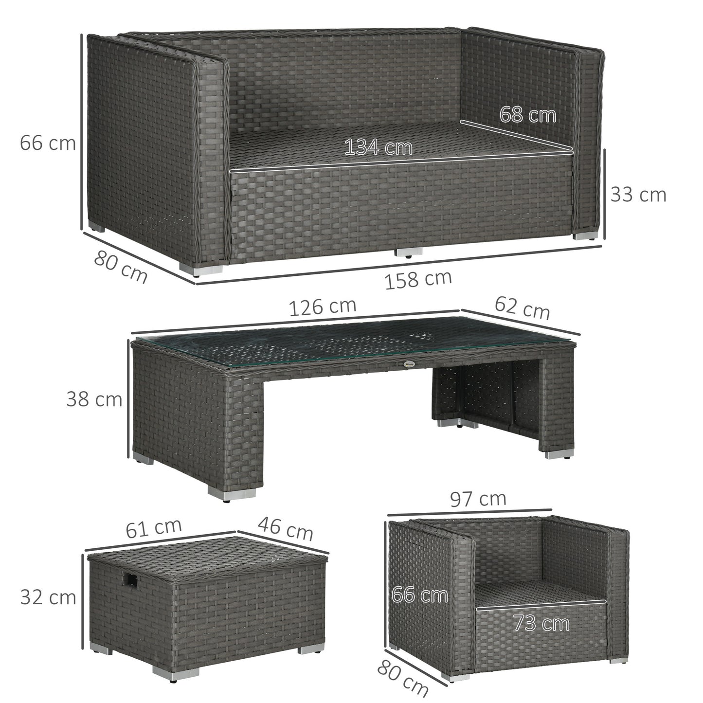 6pc Garden Furniture Set Rattan Sofa Outdoor Wicker Table Ottoman Stool
