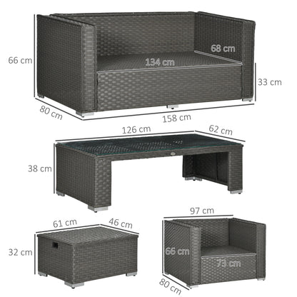 6pc Garden Furniture Set Rattan Sofa Outdoor Wicker Table Ottoman Stool