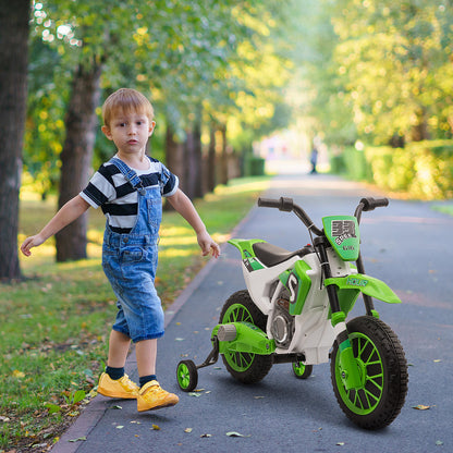 12V Kids Electric Motorbike Ride-On Motorcycle w/ Training Wheels - Green