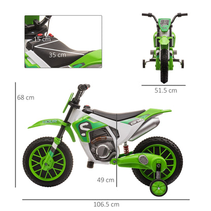 12V Kids Electric Motorbike Ride-On Motorcycle w/ Training Wheels - Green