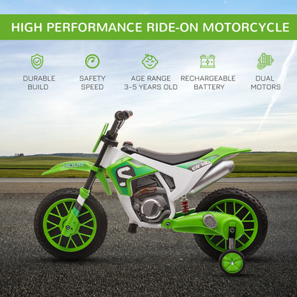 12V Kids Electric Motorbike Ride-On Motorcycle w/ Training Wheels - Green