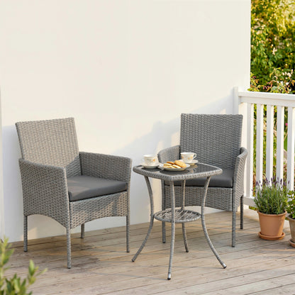 3 Piece Rattan Bistro Set with 2 Tier Glass-Top Table, Chairs