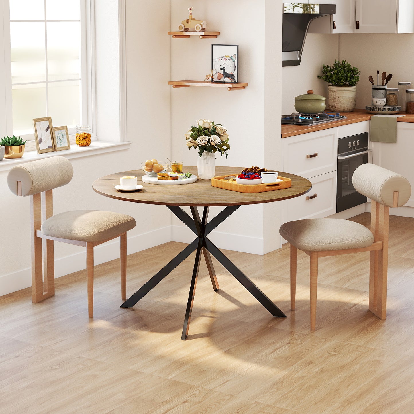120 cm Dining Table for 4, Industrial Kitchen Table with Steel Legs