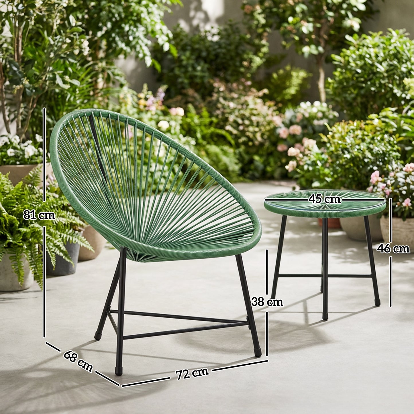 Rattan Bistro Set with Acapulco Chairs and Glass Table, Green