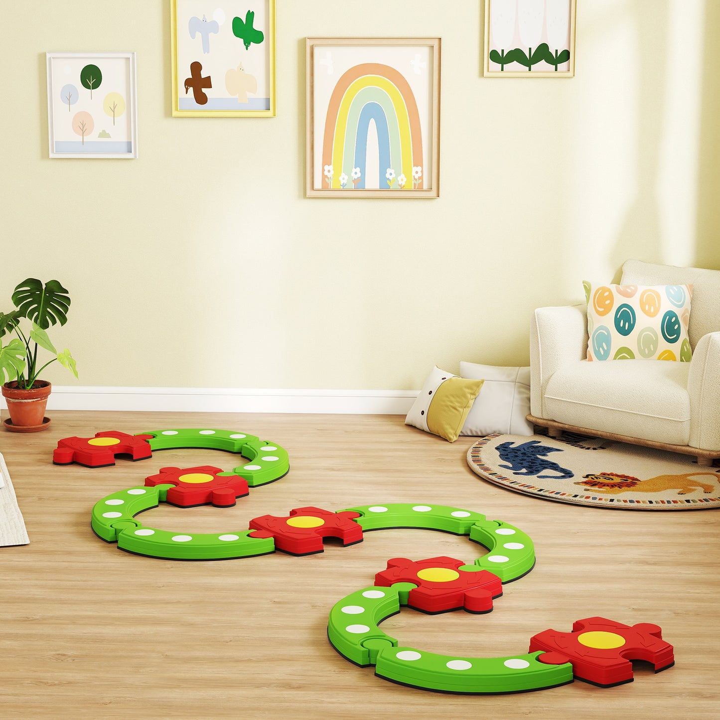 Kids Stepping Stones Balance Beam, Outdoor Indoor Sensory Toy Green