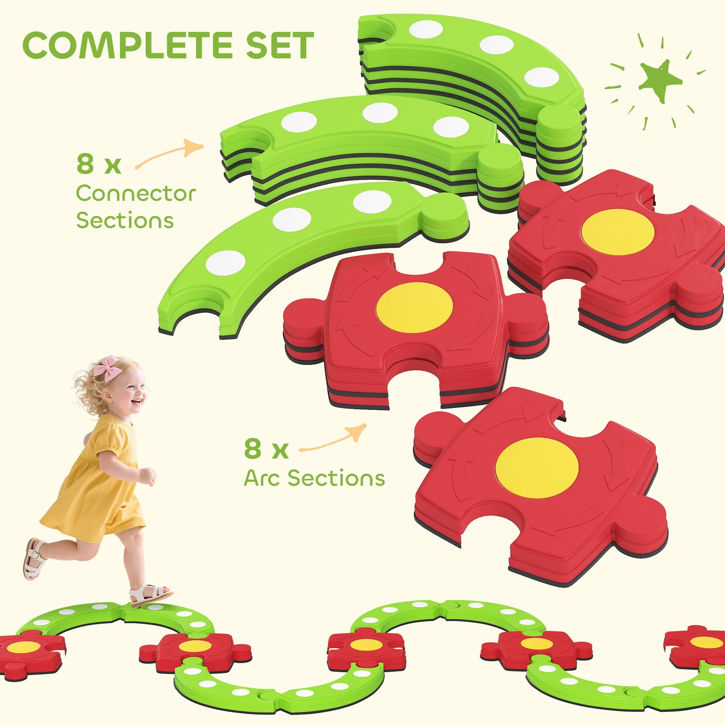 Kids Stepping Stones Balance Beam, Outdoor Indoor Sensory Toy Green