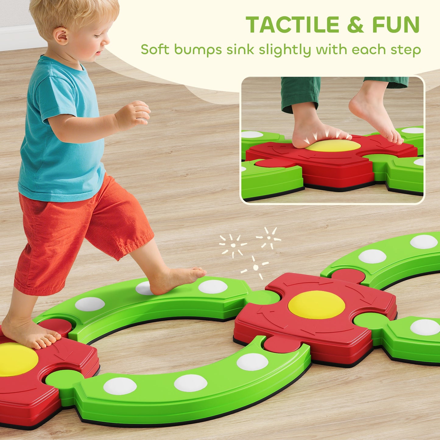 Kids Stepping Stones Balance Beam, Outdoor Indoor Sensory Toy Green