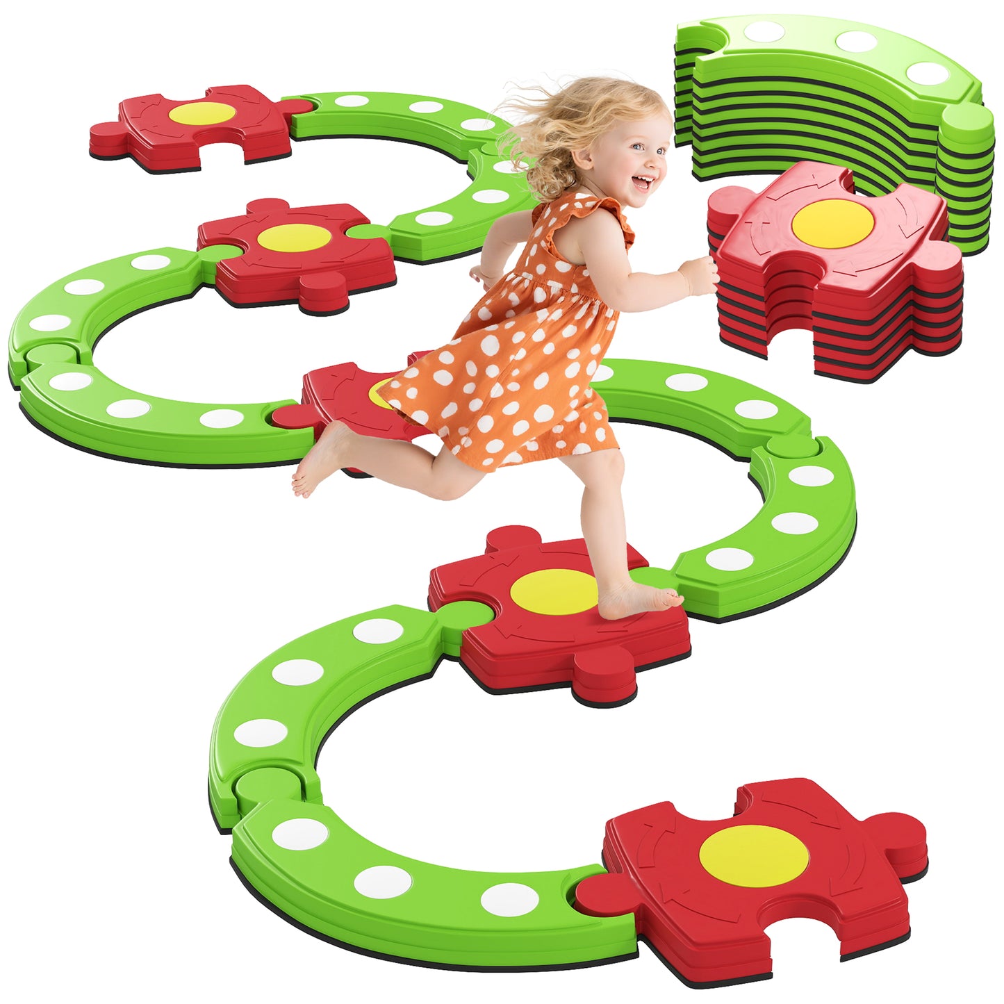 Kids Stepping Stones Balance Beam, Outdoor Indoor Sensory Toy Green
