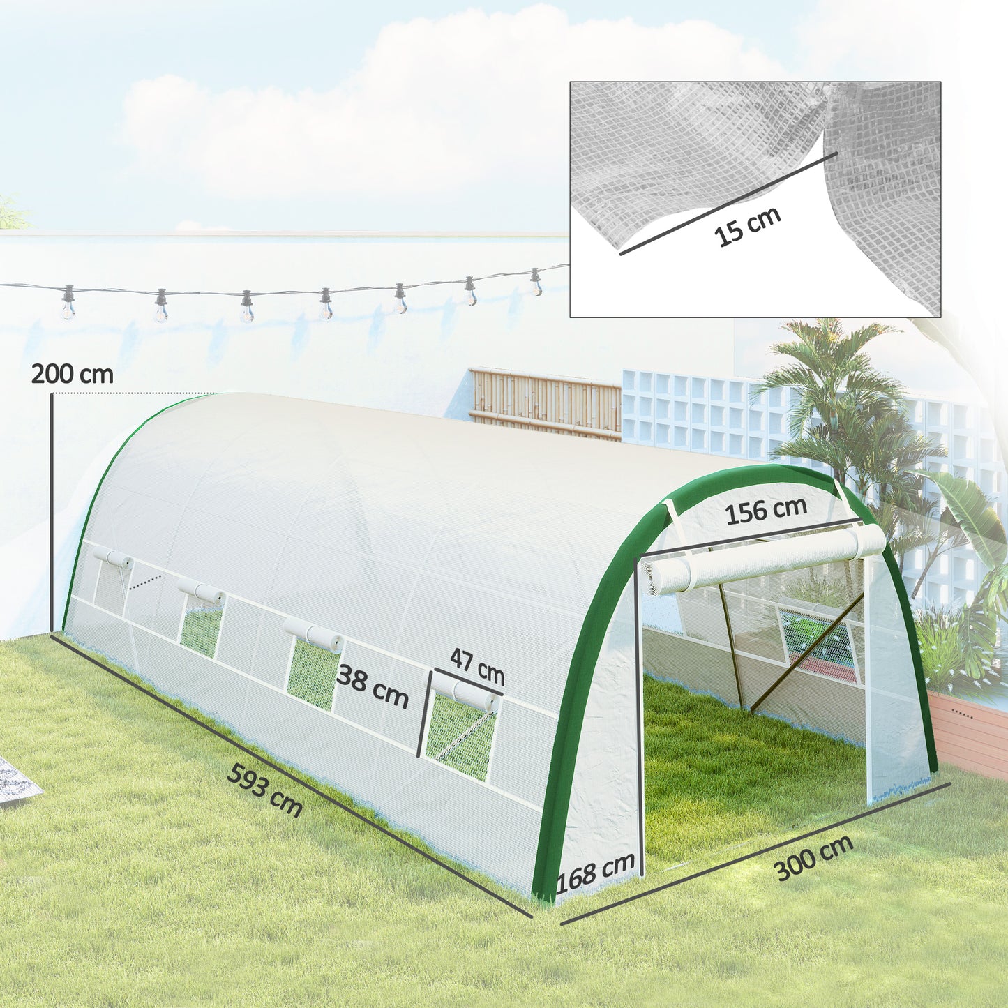 Polytunnel Greenhouse Tunnel Warm House Tent with PE Cover, White