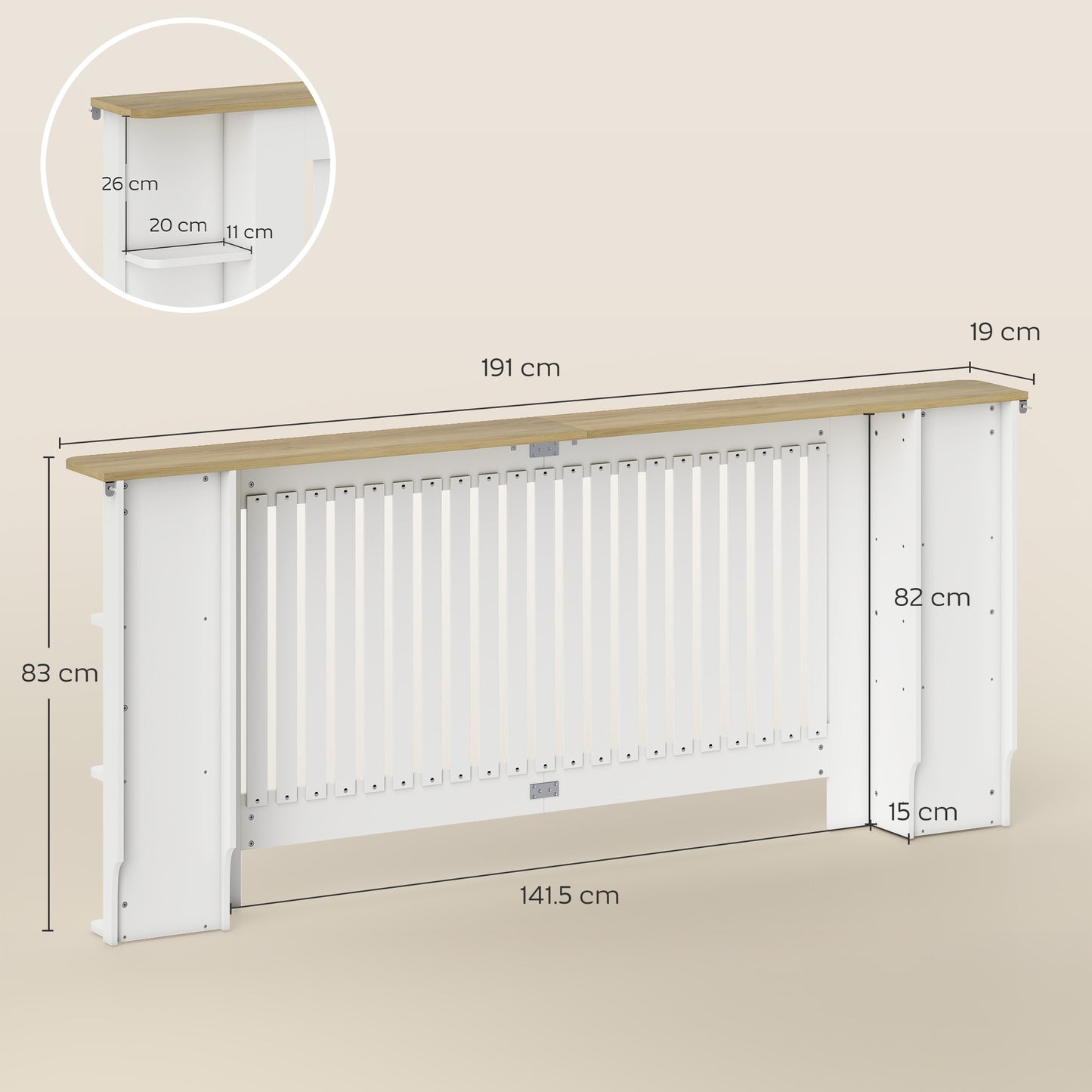 Vertical Slatted Heater Cover for Living Room, Extra Larg, White