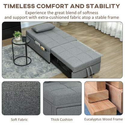 4-in-1 Pull Out Sleeper Chair Bed with Pockets, Light Grey