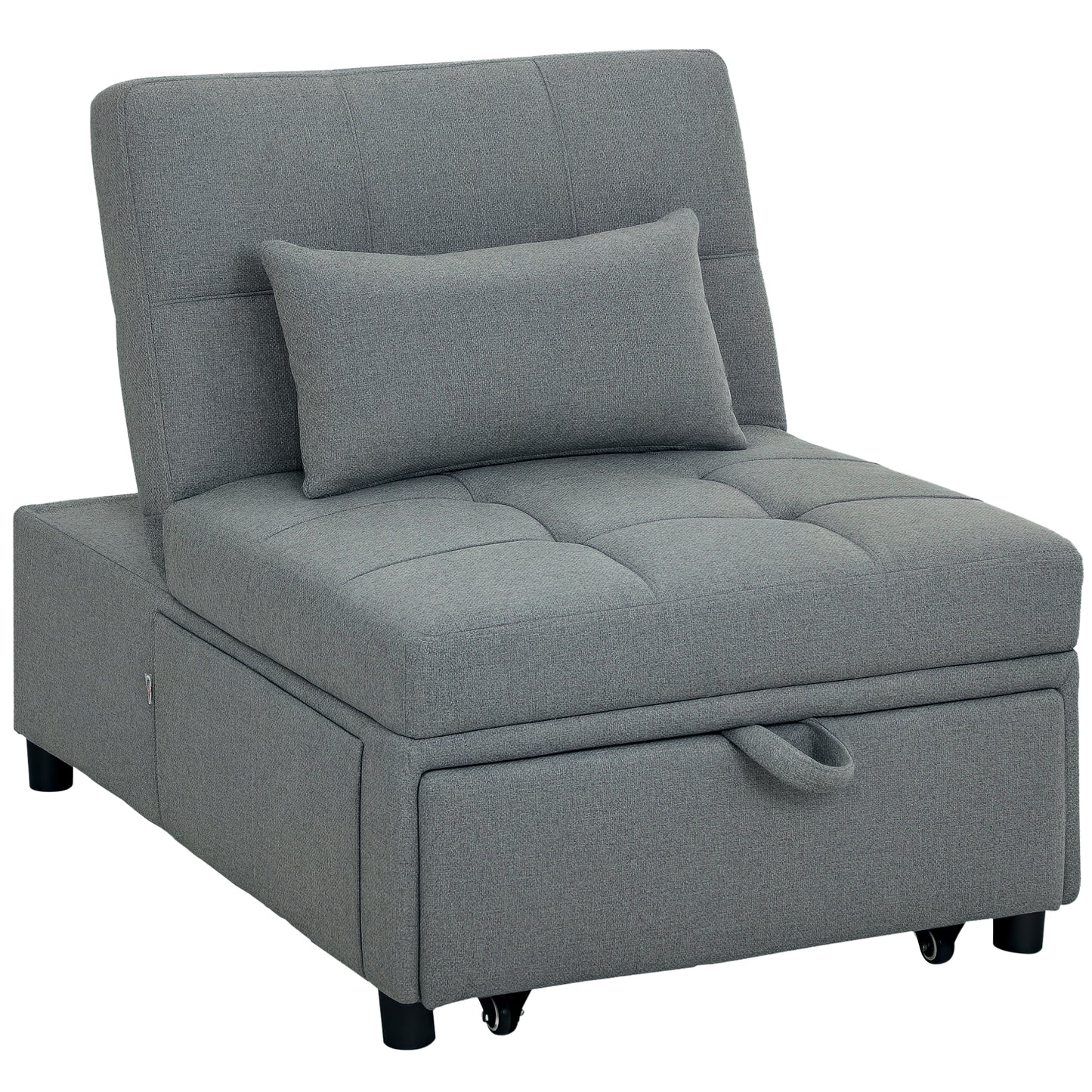 4-in-1 Pull Out Sleeper Chair Bed with Pockets, Light Grey