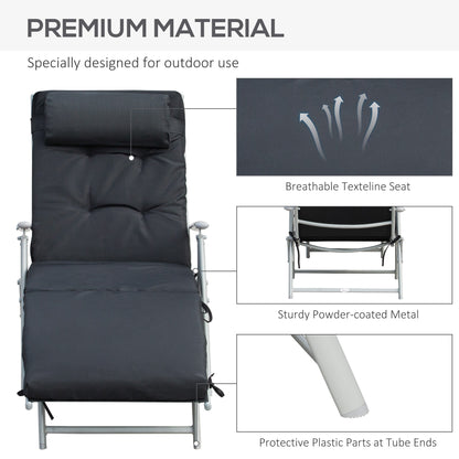 Sun Lounger Recliner Foldable Padded Seat Adjustable Texteline Black