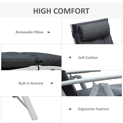 Sun Lounger Recliner Foldable Padded Seat Adjustable Texteline Black
