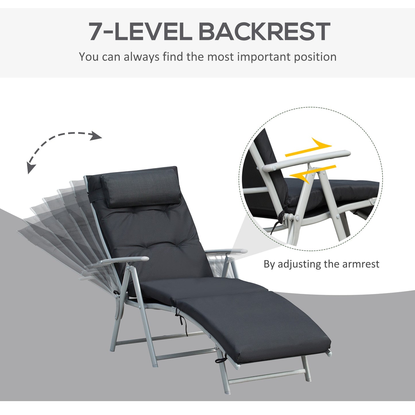 Sun Lounger Recliner Foldable Padded Seat Adjustable Texteline Black