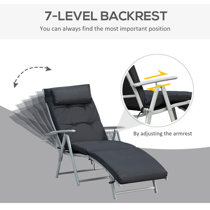 Sun Lounger Recliner Foldable Padded Seat Adjustable Texteline Black