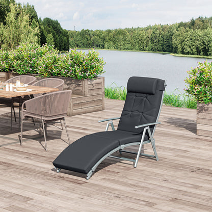 Sun Lounger Recliner Foldable Padded Seat Adjustable Texteline Black