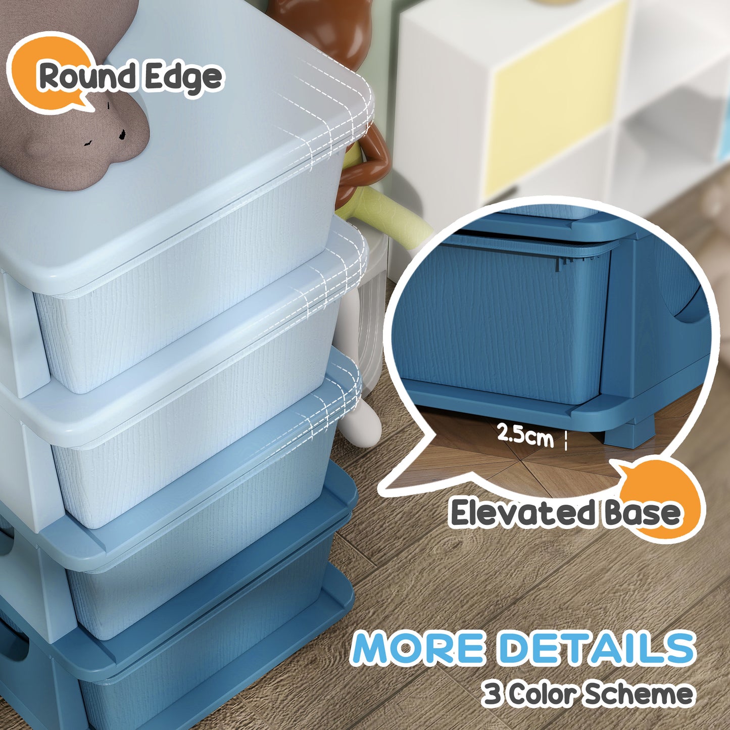 Kids Storage Units with Drawers 4 Tier Chest Dresser Tower Blue