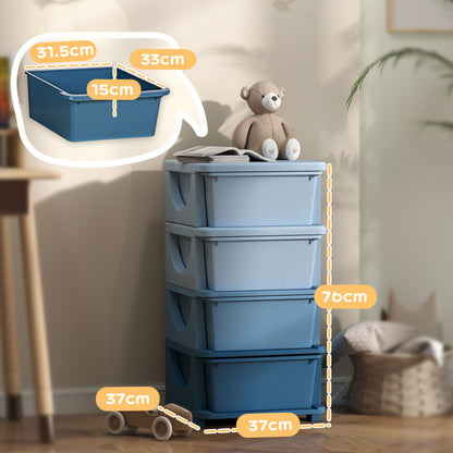 Kids Storage Units with Drawers 4 Tier Chest Dresser Tower Blue