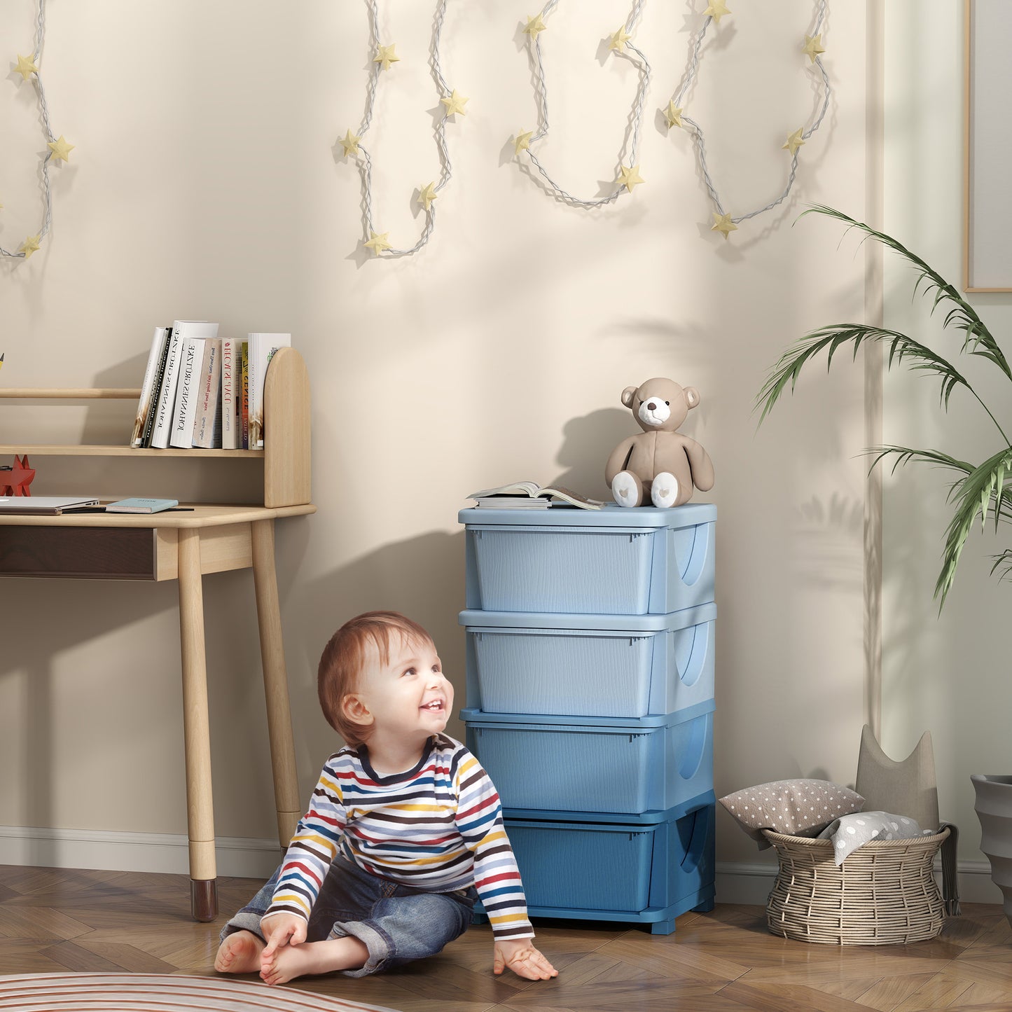 Kids Storage Units with Drawers 4 Tier Chest Dresser Tower Blue