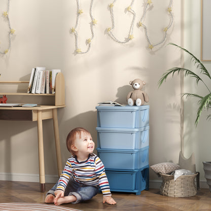 Kids Storage Units with Drawers 4 Tier Chest Dresser Tower Blue