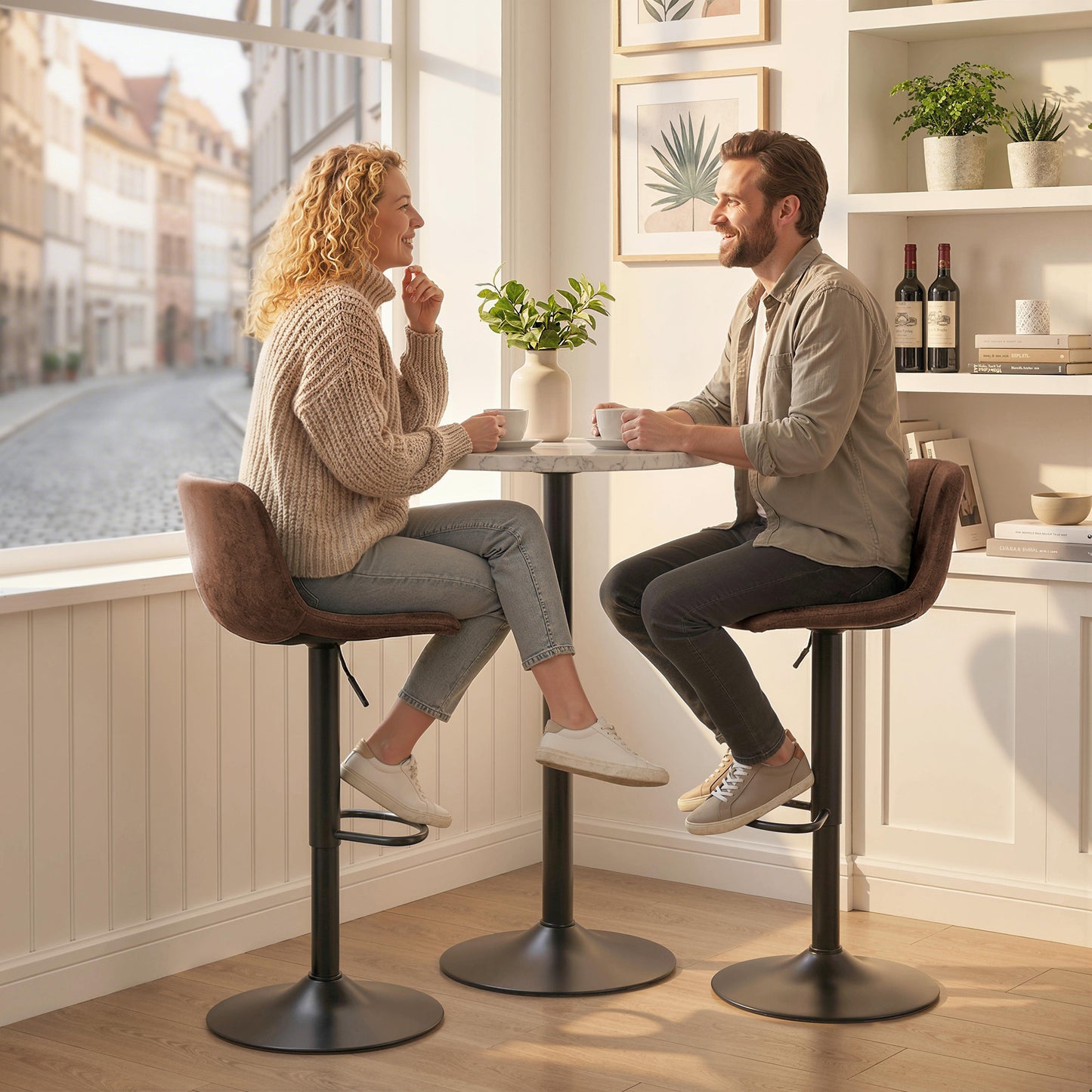 Bar Stools Set of 2, Modern Swivel Barstools for Dining Room, Brown