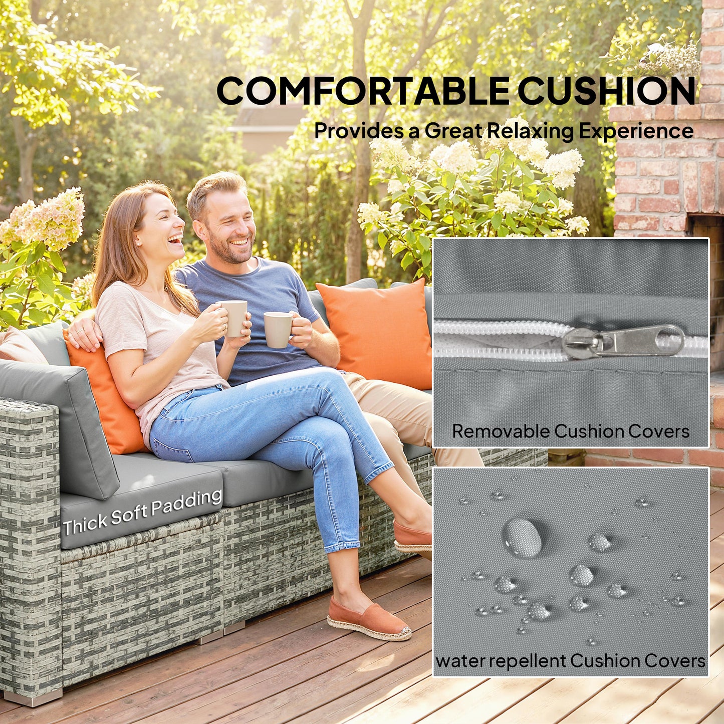 10 Piece Rattan Garden Furniture Set, 2 Corner Sofas with 4 Chairs, 4 Stools and Coffee Table, Outdoor Patio Furniture