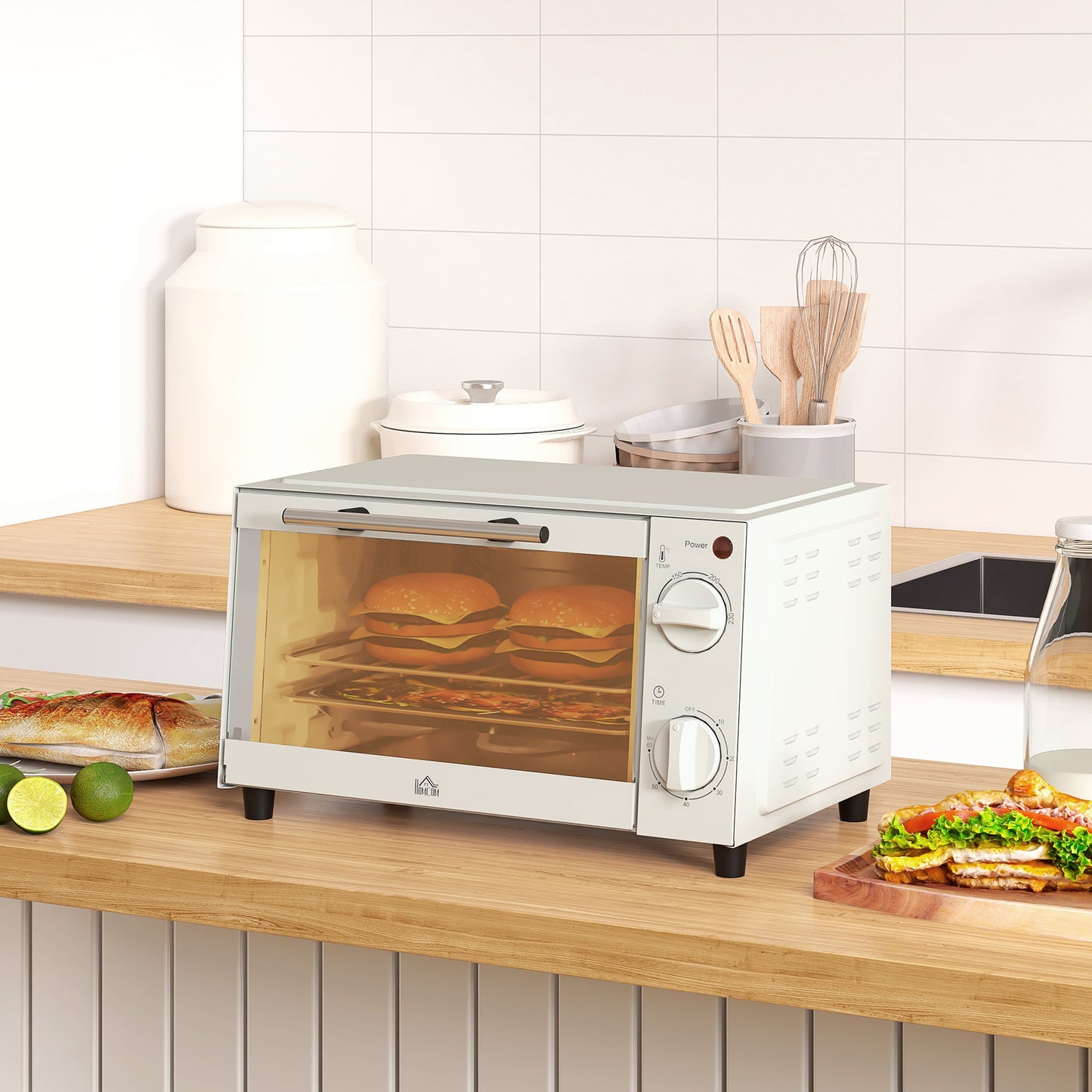 Mini Oven 9L Countertop Electric Grill w/ Temp Timer Control 750W Cream