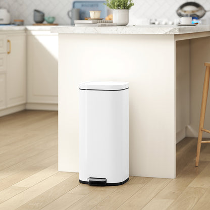 30L Kitchen Bin, Pedal Bin with Lid, Removable Inner Bucket, White