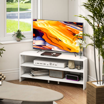 Corner TV Stand, TV Unit with Open Shelves for 47 Inch TV, White
