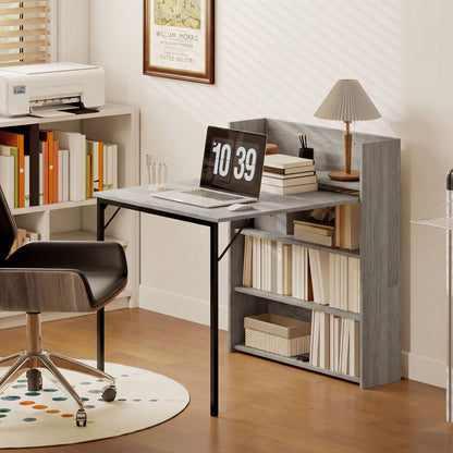 Folding Dining Table, Kitchen Table with Shelves Grey Wood Effect