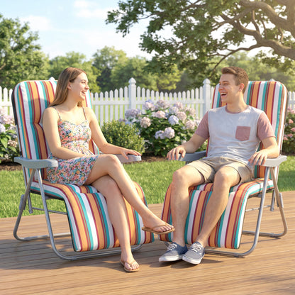 Set of 2 Adjustable Sun Lounger Recliner Reclining Seat Multicolour
