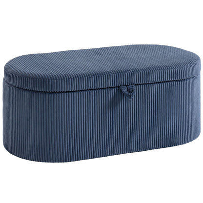 Storage Ottoman, Corduroy Ottoman Storage Box with Padded Seat, Blue