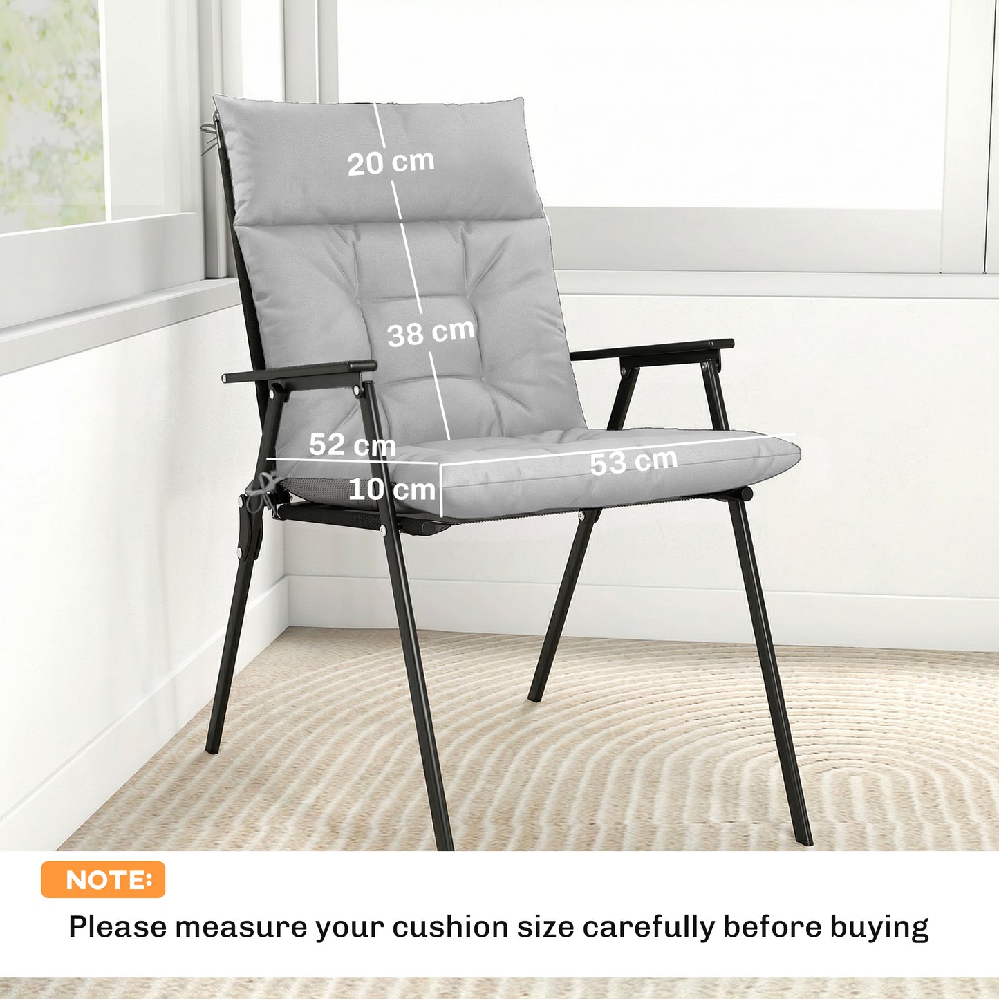 Garden Chair Cushions Set of 4, Waterproof Seat Pads, Light Grey