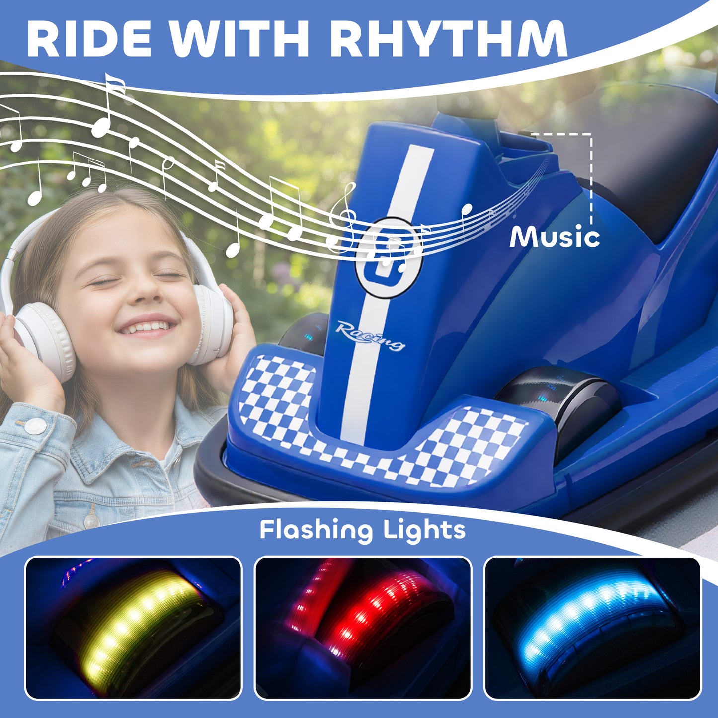 Electric Kids Bumper Car with 360 Degree Rotation Spin, Blue