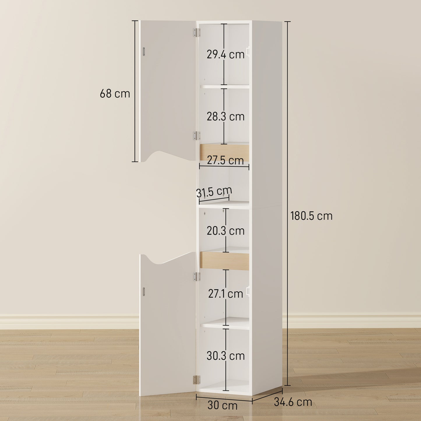 Slim Bathroom Storage Cabinet, Tall Bathroom Cabinet with 2 Doors