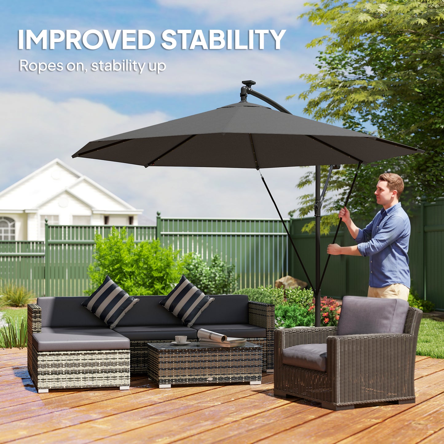 3 m Cantilever Parasol Solar LED Lights, Black