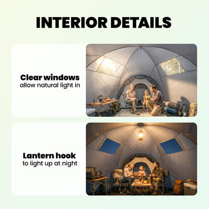 6-9 Man Large Tunnel Tent with 3 Bedrooms, Stand-up Camping Tent