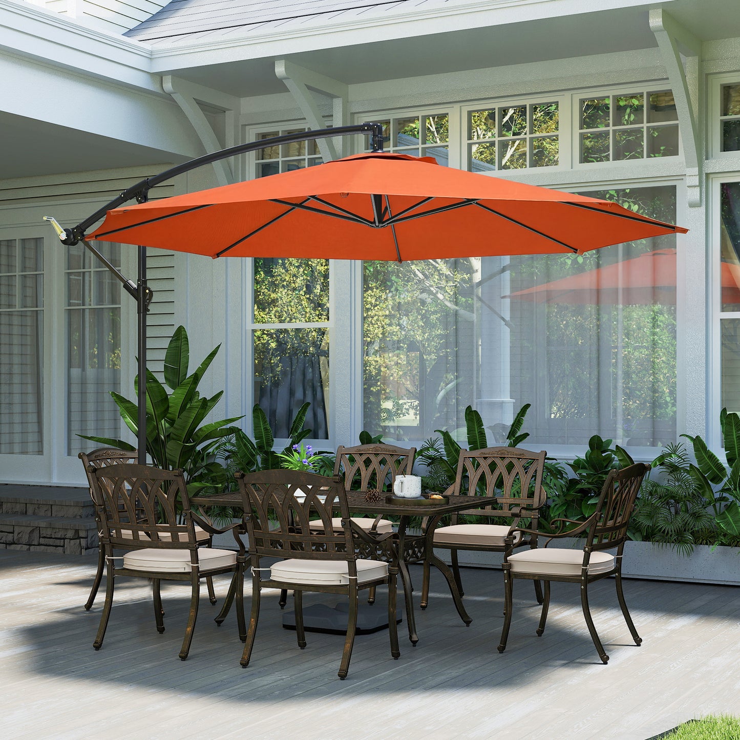 3(m) Garden Banana Parasol Cantilever Umbrella w/ Base, Orange